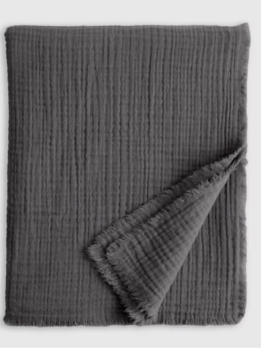 Organic Cotton Gauze Frayed Throw Blanket Charcoal Gray